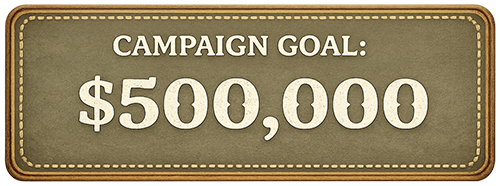 Leather label that says "Campaign Goal: $500,000"