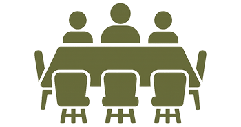 Conference table with seating for group meetings and gatherings